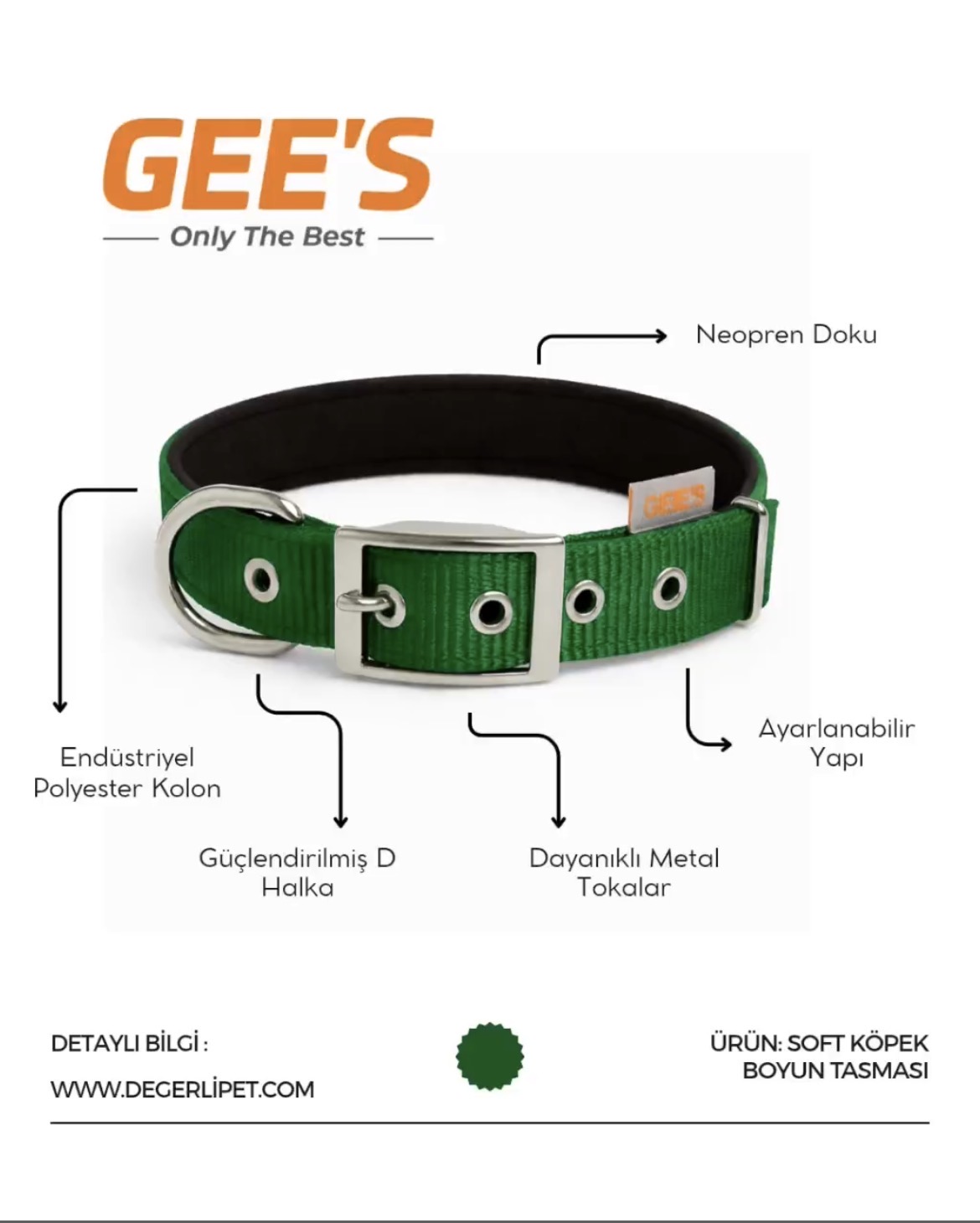 GEE'S KÖPEK BOYUN TASMASI DOKUMA SOFT 40 CM